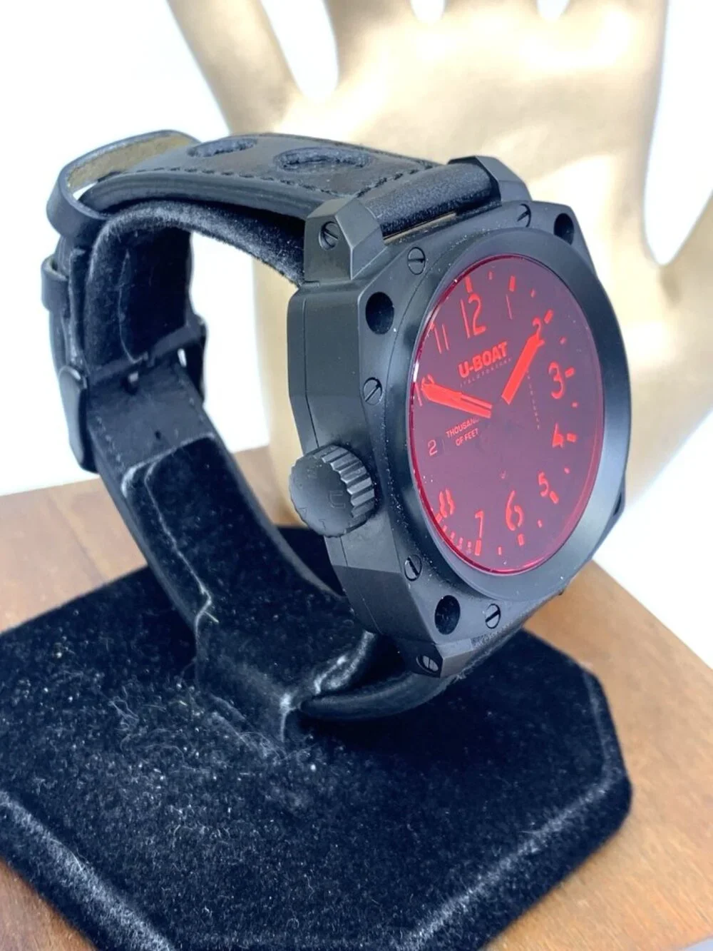 U-Boat Men's Watch 1846 Lefty Swiss Automatic Black Red Face Leather Strap 43mm - Picture 13 of 13